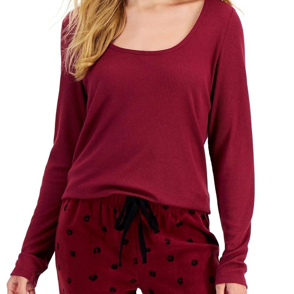 JENNI LONG-SLEEVE WAFFLE TOP & FLEECE BOTTOMS PAJAMA SET SIZE XXL - Picture 2 of 7